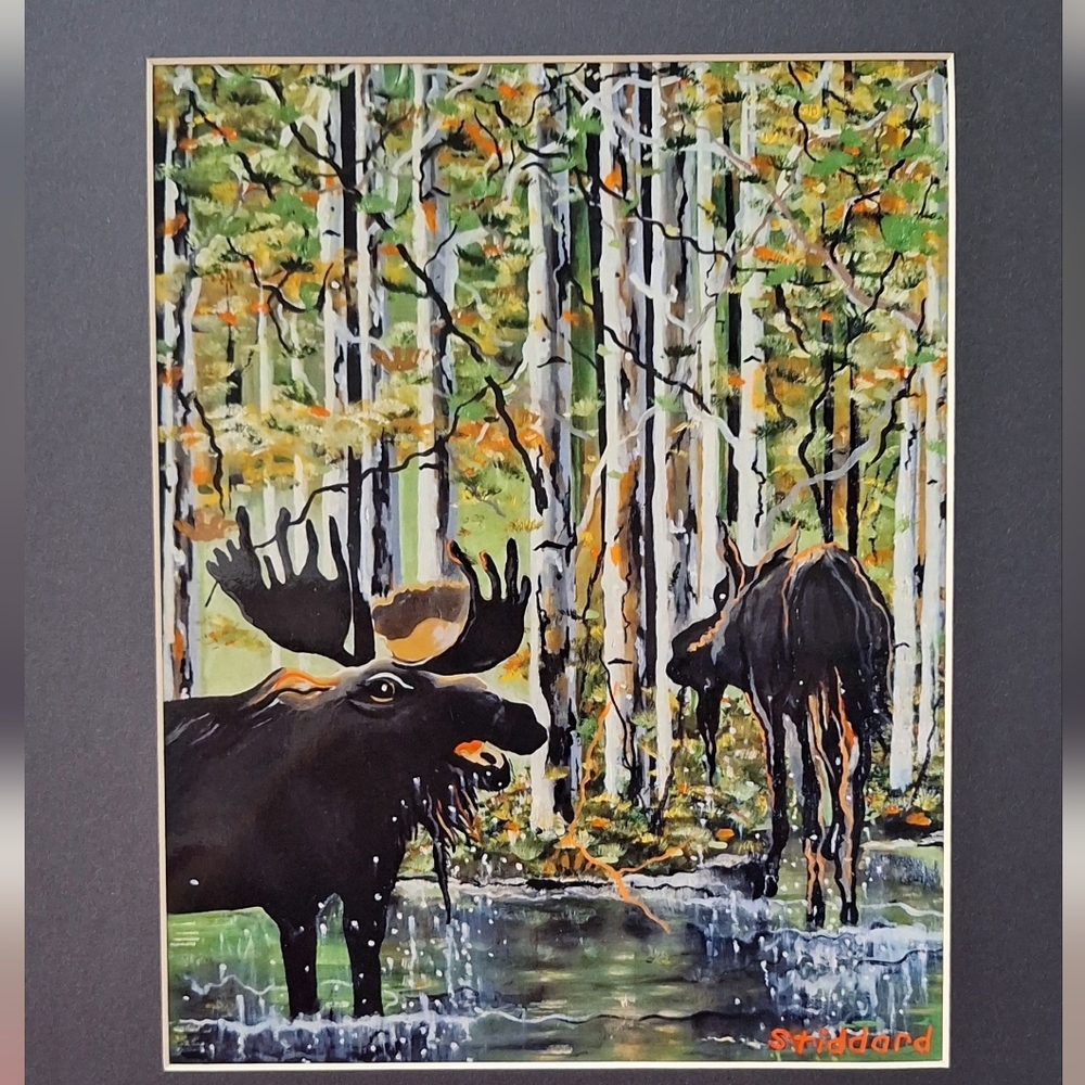 Two Bulls Moose Art Print By Jack E. Stiddard 5x7/8x10 Mat ✨️PRICE FIRM✨️ - Picture 3 of 5